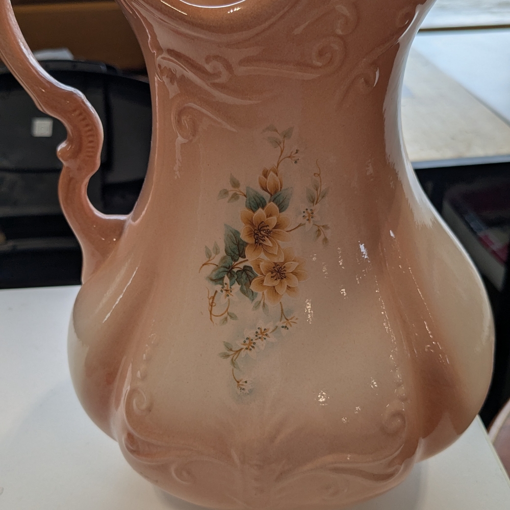 Vintage Floral Pink Ceramic Pitcher